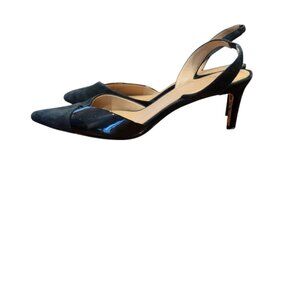 Tory Burch Black Patent & Suede Pointed Toe Slingback Heels